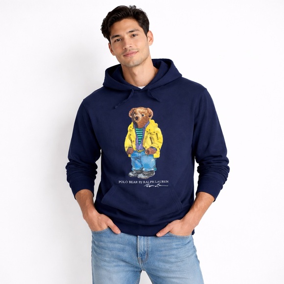 Ralph Lauren Navy Hooded TShirt with Polo Bear Graphic - Picture 3 of 6